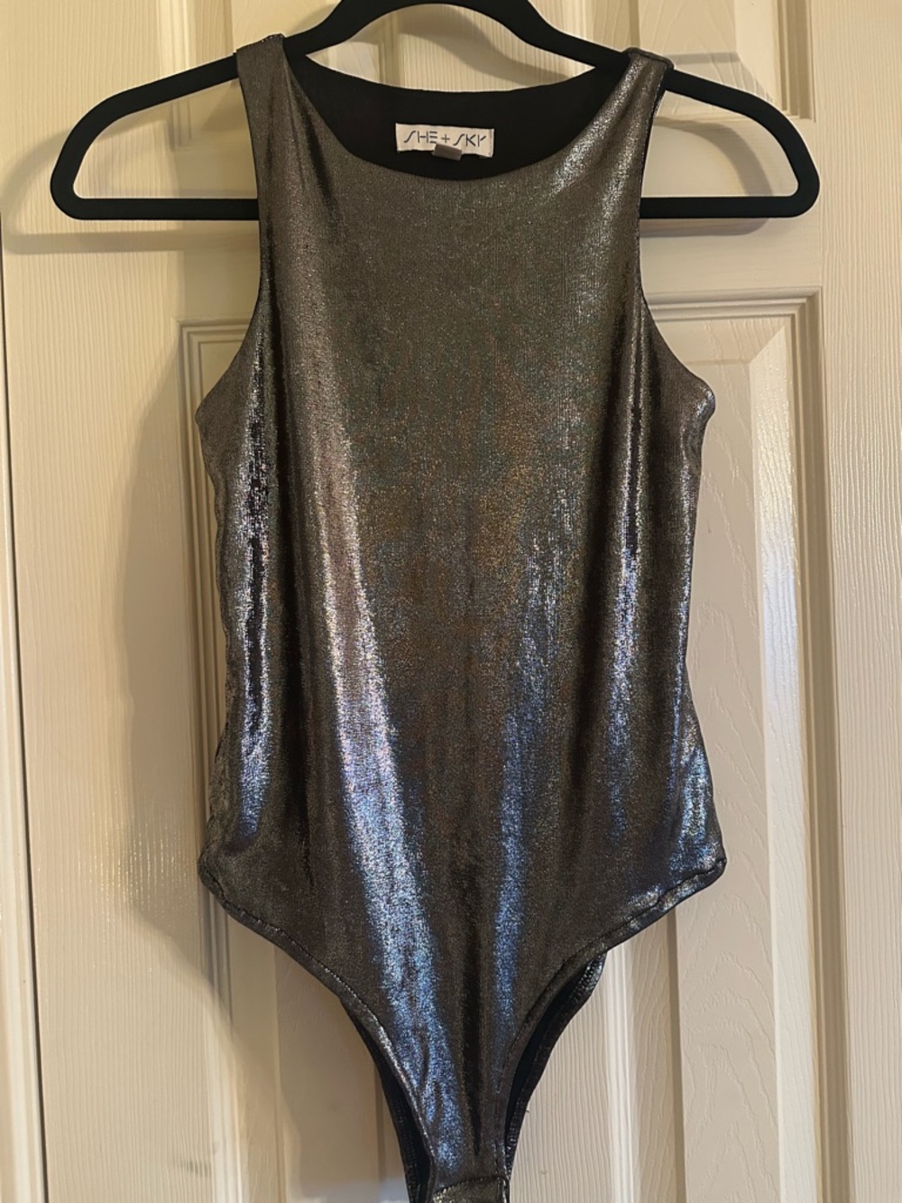She + Sky Girls Metallic Gunmetal Shiny One-Piece